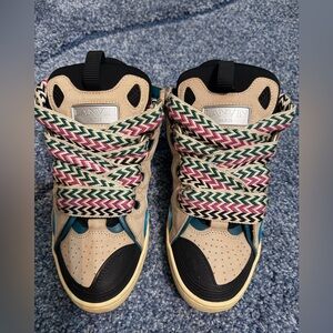 Lanvin Womens Beige and Teal High-Top Sneakers